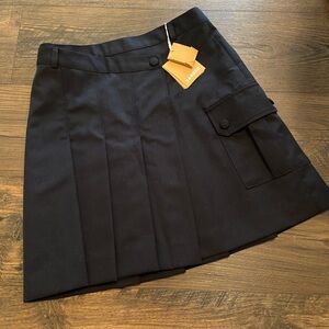 Navy Pleated Sandro Skirt with Pocket Detail